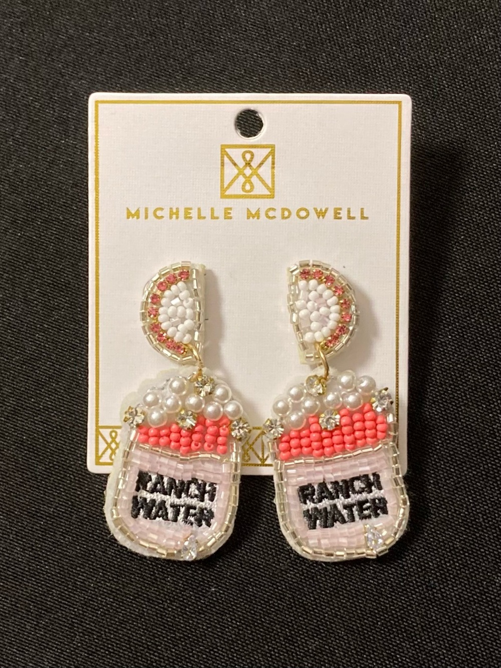 ⭐️ Michelle McDowell Ranch Water Drink Beaded Rhinestone Dangle Earrings